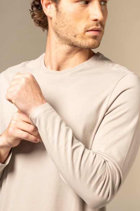Majestic Filatures | T-shirt grigio scuro girocollo e maniche lunghe in Cotone Organico