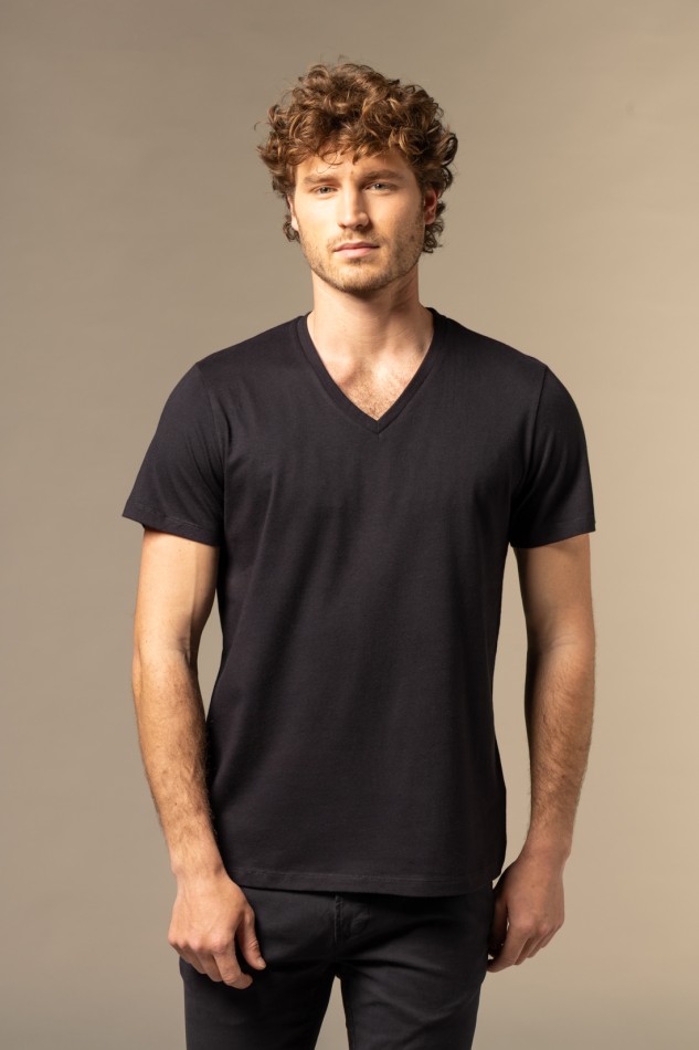 T-Shirt scollo a v in cotone Deluxe
