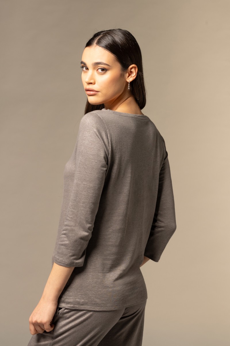 Majestic Filatures |T-shirt scollo a barchetta regular in lino