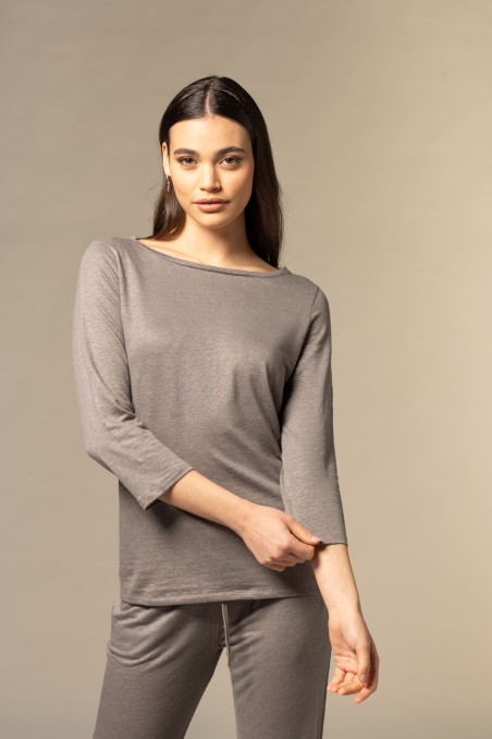 Majestic Filatures |T-shirt scollo a barchetta regular in lino
