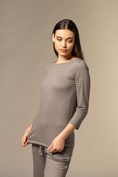 Majestic Filatures |T-shirt scollo a barchetta regular in lino