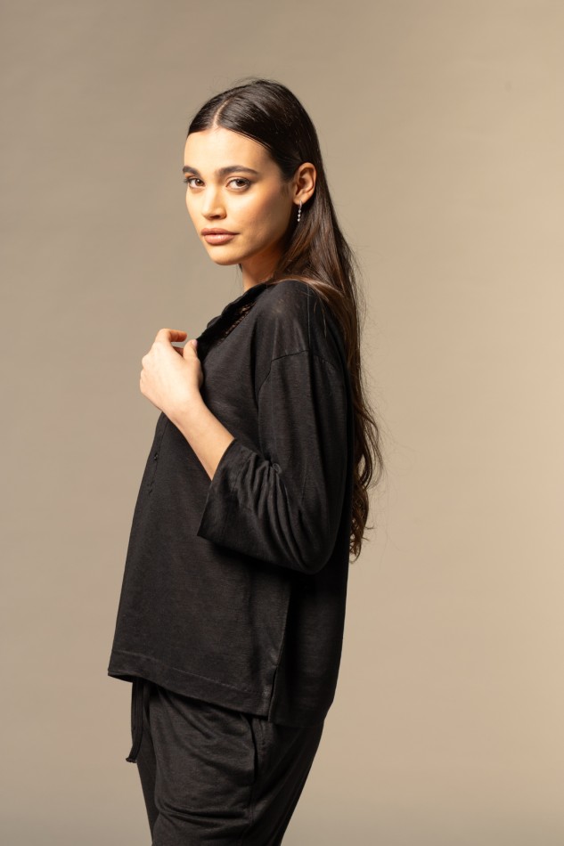 Majestic Filatures | Tunisien con scollo a serafino in lino 2