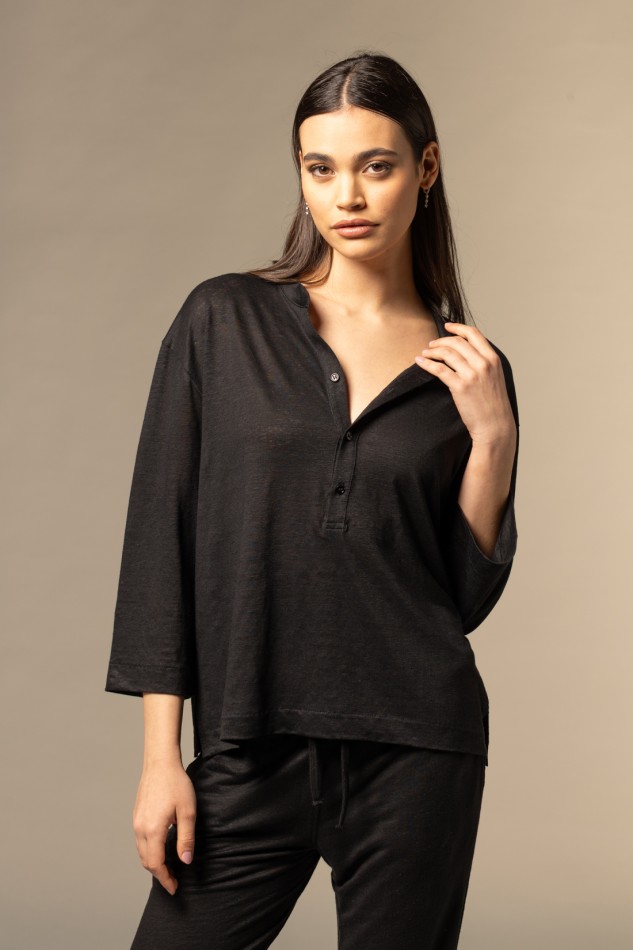 Majestic Filatures | Tunisien con scollo a serafino in lino