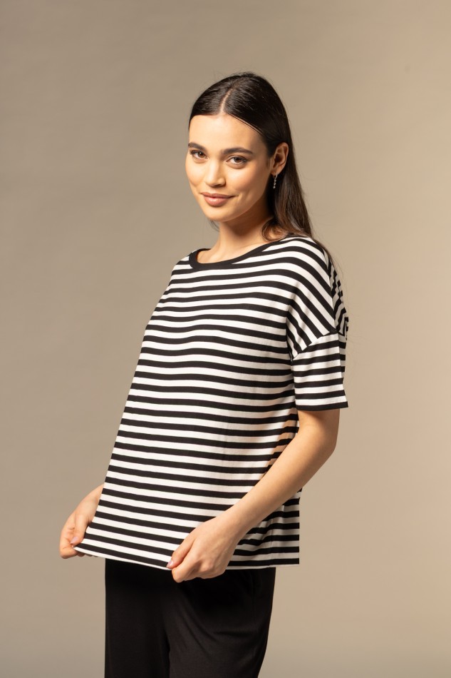 Majestic Filatures | T-Shirt maniche corte a righe in viscosa 2