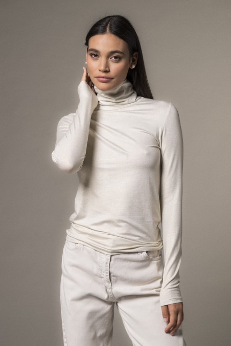 Majestic Filatures | T-shirt collo alto e maniche lunghe lurex