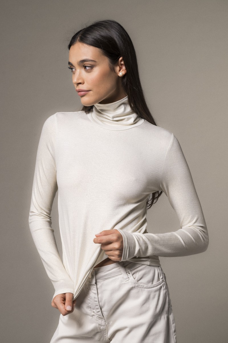 Majestic Filatures | T-shirt collo alto e maniche lunghe lurex
