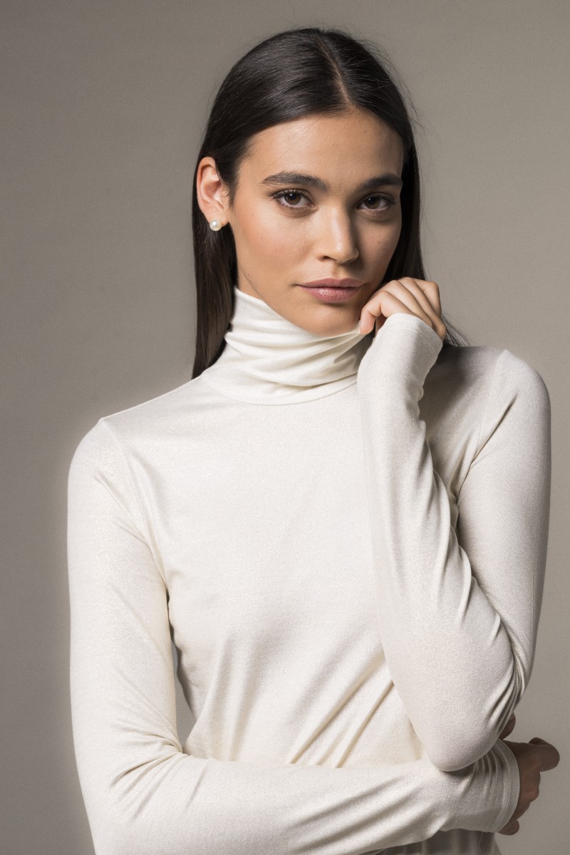 Majestic Filatures | T-shirt collo alto e maniche lunghe lurex