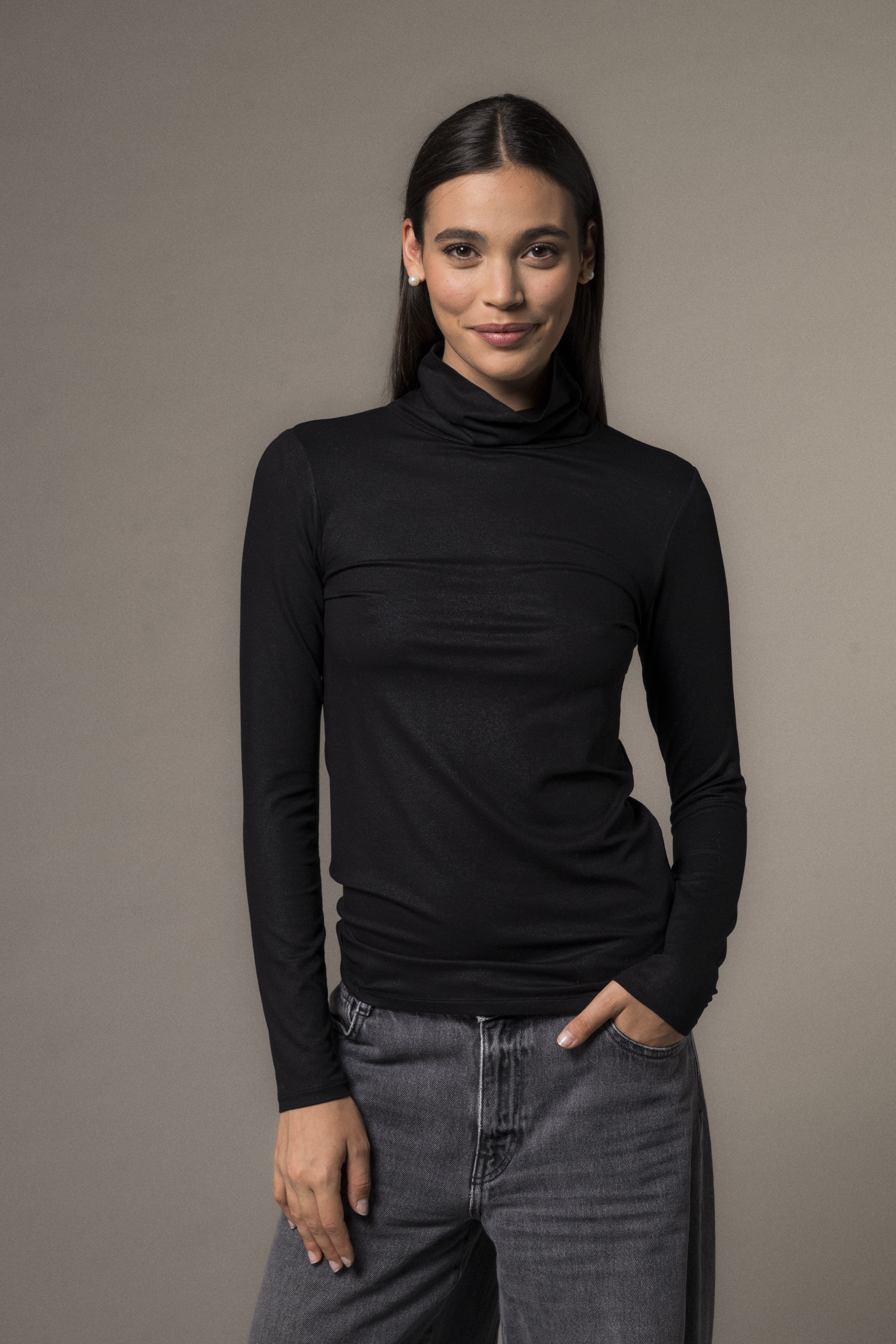TOM TAILOR T-shirt a costine a maniche lunghe con collo alto