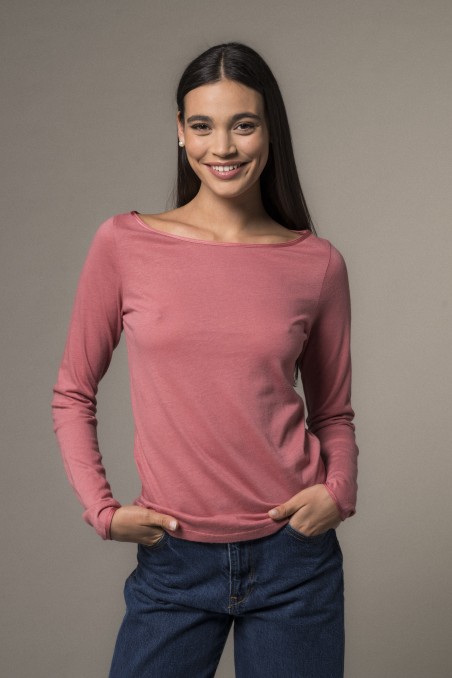 Majestic Filatures | T-shirt scollo a barca e maniche lunghe in cotone e cashmere