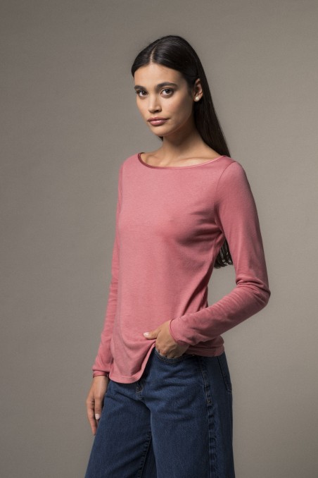 Majestic Filatures | T-shirt scollo a barca e maniche lunghe in cotone e cashmere