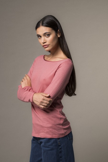 Majestic Filatures | T-shirt scollo a barca e maniche lunghe in cotone e cashmere
