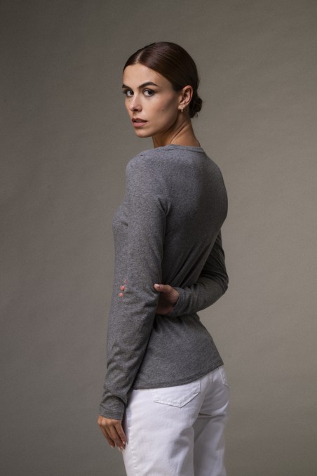 Majestic Filatures | T-shirt girocollo a maniche lunghe in cotone e cashmere nera