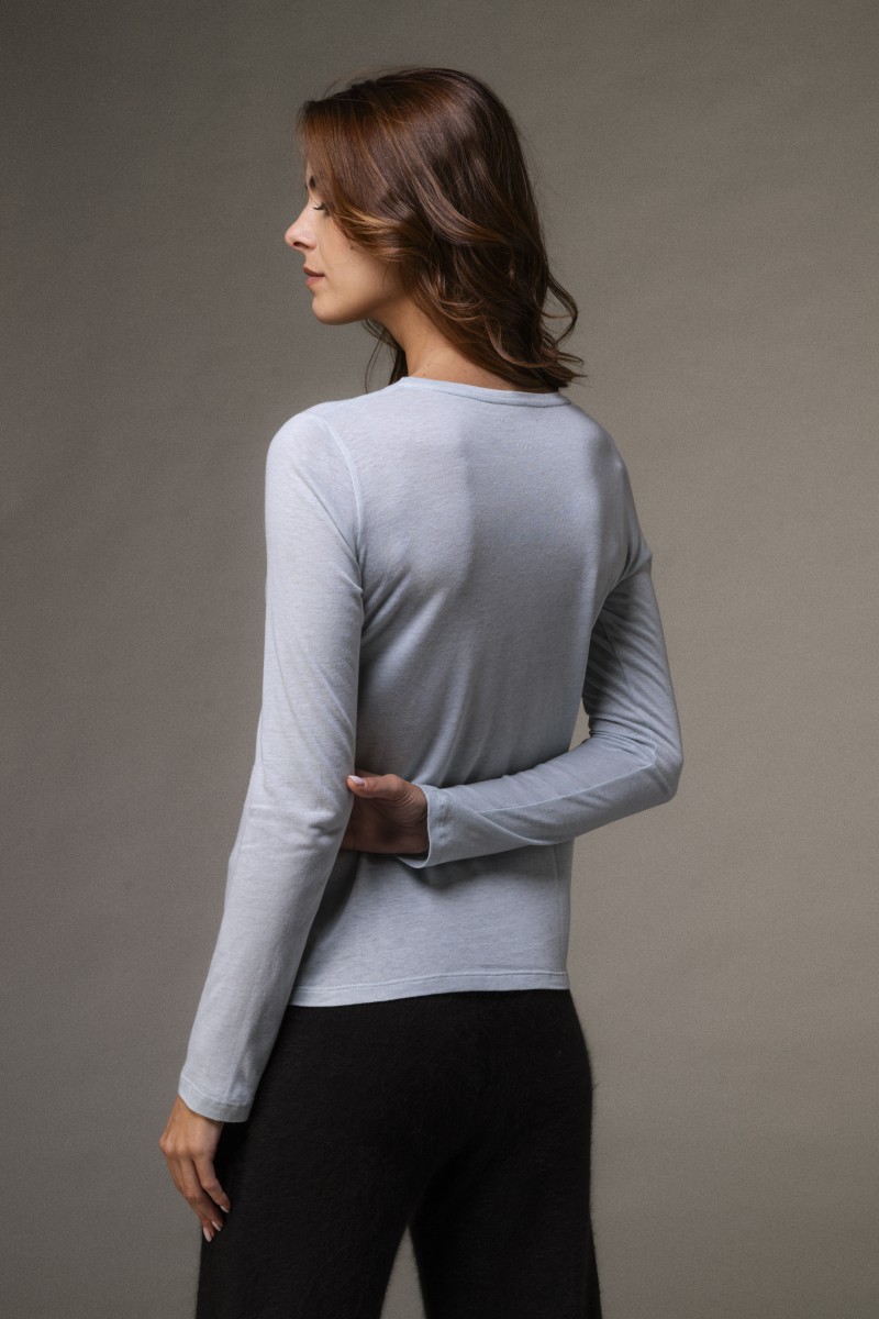 Majestic Filatures | T-shirt girocollo a maniche lunghe in cotone e cashmere nera