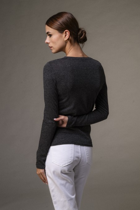 Majestic Filatures | T-shirt girocollo a maniche lunghe in cotone e cashmere nera