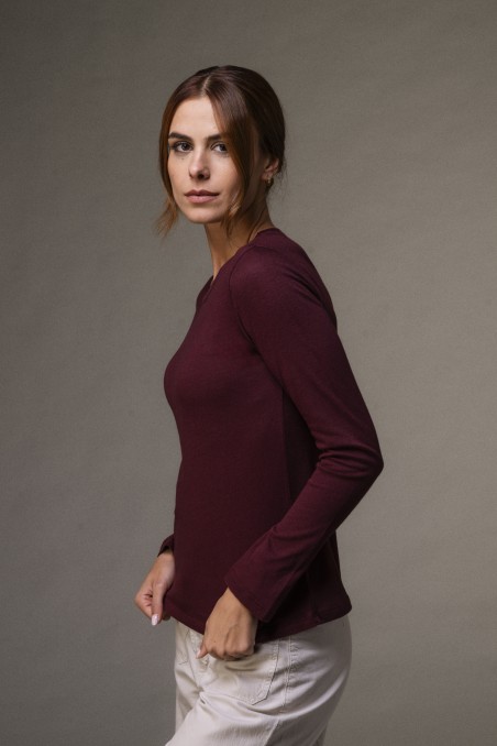 Majestic Filatures | T-shirt girocollo a maniche lunghe in cotone e cashmere nera