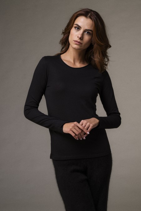 Majestic Filatures |T-shirt girocollo rolotè in cotone e cashmere