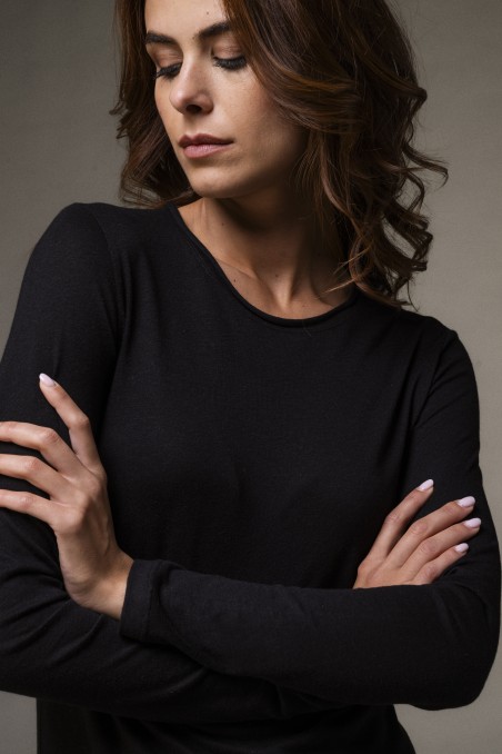 Majestic Filatures |T-shirt girocollo rolotè in cotone e cashmere