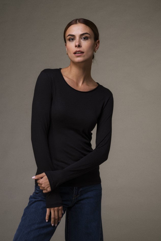 Majestic Filatures |T-shirt girocollo rolotè in cotone e cashmere
