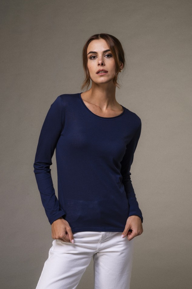 Majestic Filatures |T-shirt girocollo rolotè in cotone e cashmere 2