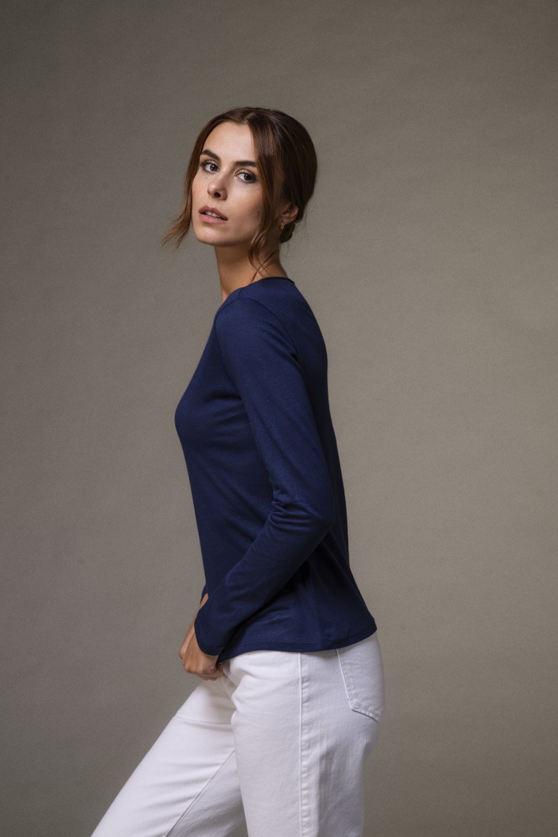 Majestic Filatures |T-shirt girocollo rolotè in cotone e cashmere