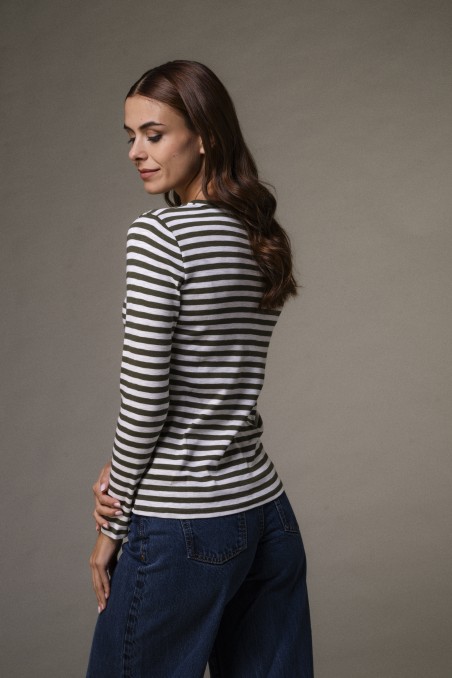T-shirt a righe in cotone fiammato