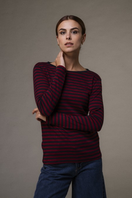 T-shirt a righe in cotone fiammato