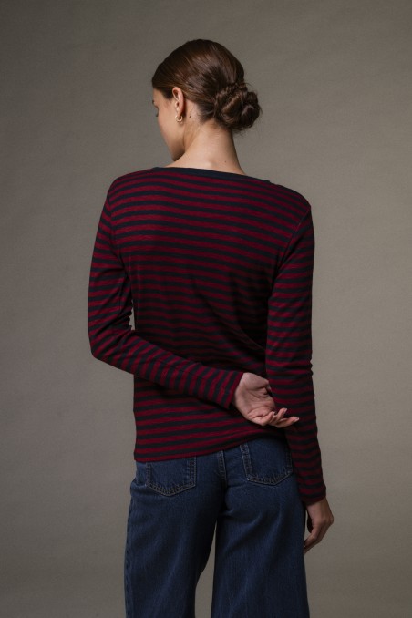 T-shirt a righe in cotone fiammato