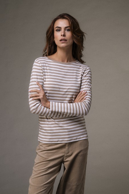 T-shirt a righe in cotone fiammato