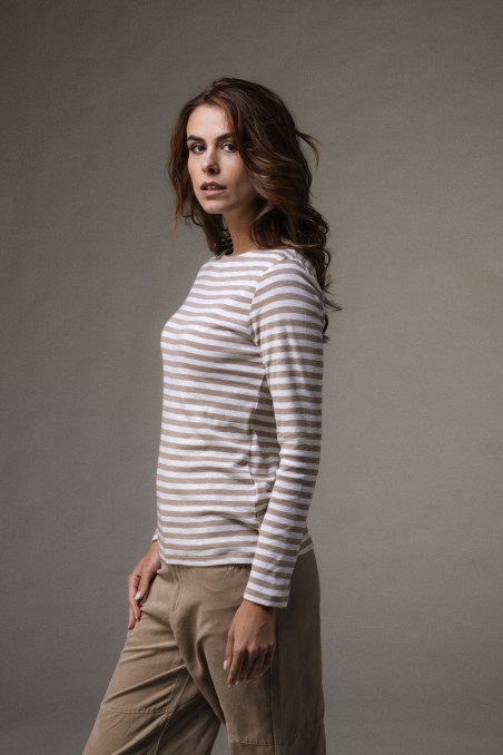T-shirt a righe in cotone fiammato