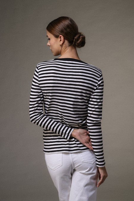 T-shirt a righe in cotone fiammato