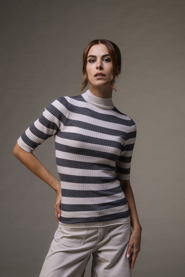 Majestic Filatures | Maglia dolcevita maniche al gomito a costine rigata 2
