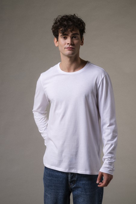Majestic Filatures | T-shirt bianca girocollo a maniche lunghe in Cotone Deluxe