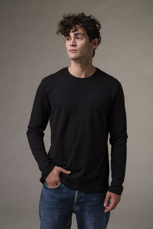 Majestic Filatures | T-shirt bianca girocollo a maniche lunghe in Cotone Deluxe 2