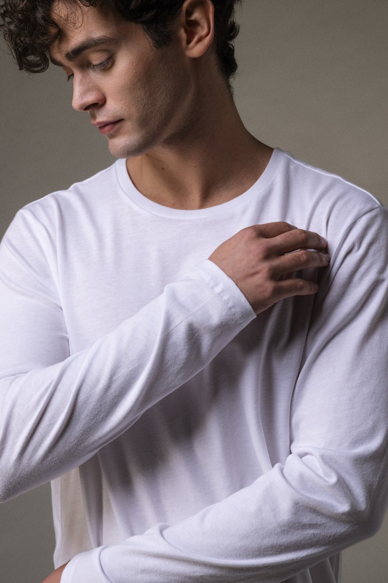 T-shirt girocollo a maniche lunghe in Cotone Deluxe