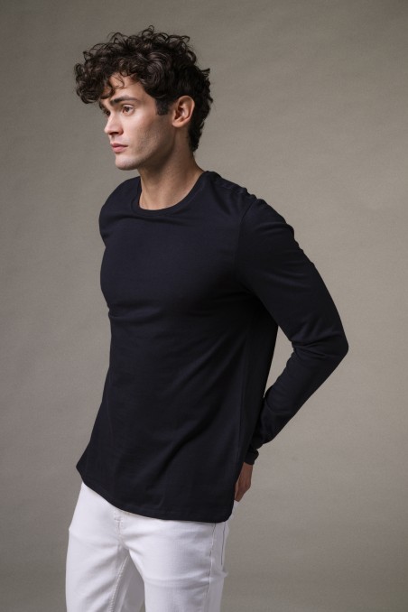 T-shirt girocollo a maniche lunghe in Cotone Deluxe