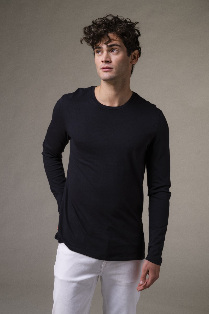 T-shirt girocollo a maniche lunghe in Cotone Deluxe