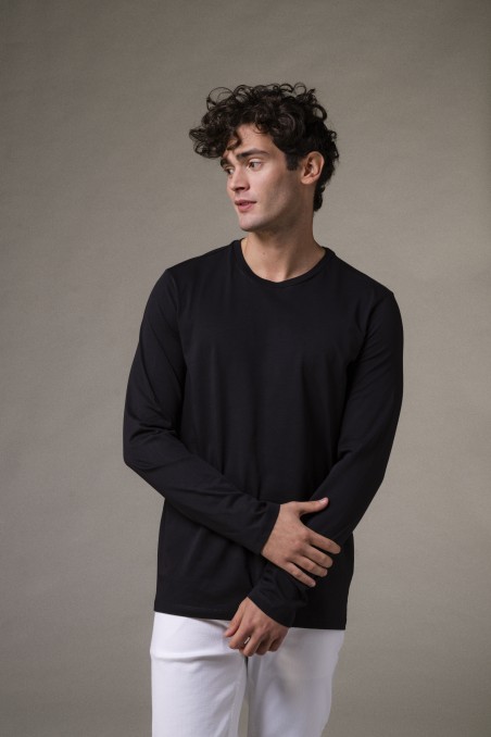 T-shirt girocollo a maniche lunghe in Cotone Deluxe