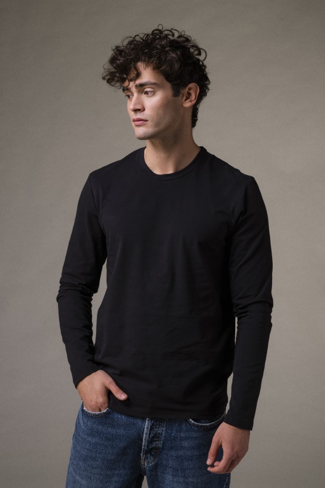 T-shirt girocollo a maniche lunghe slim