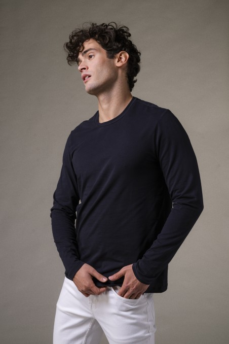 T-shirt girocollo a maniche lunghe slim