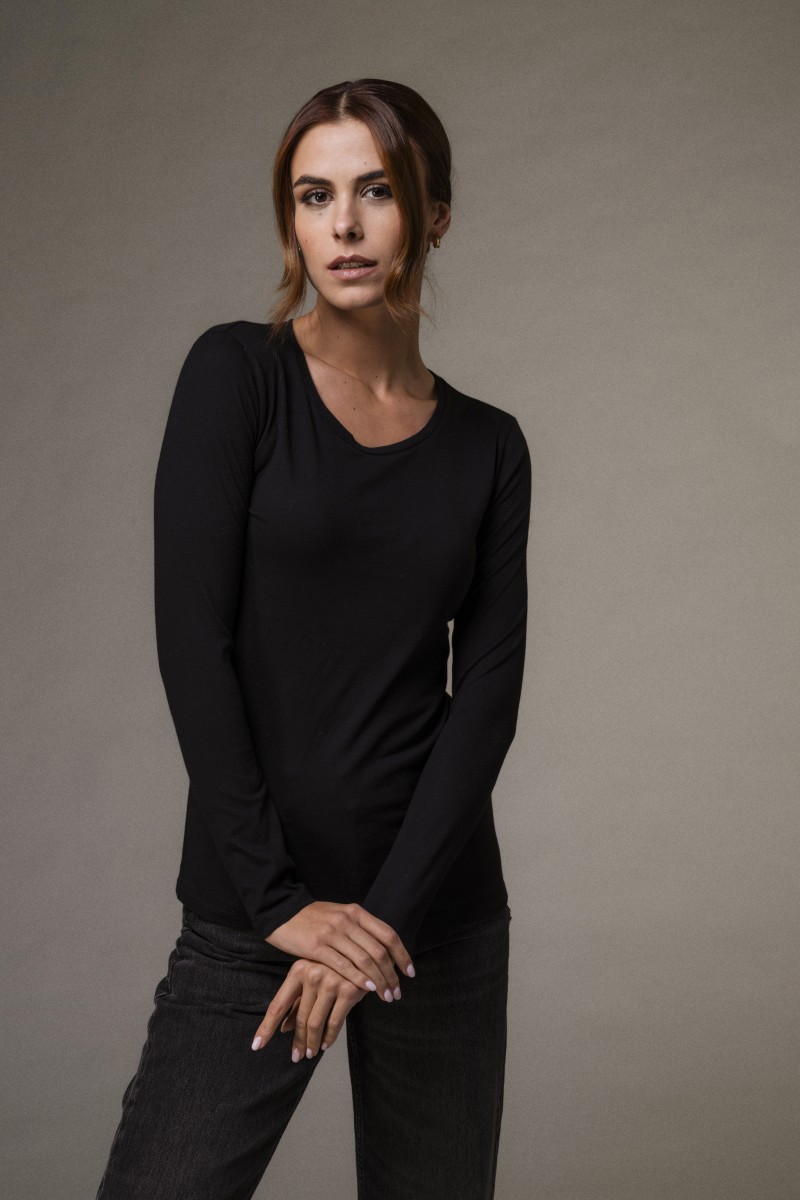 T-shirt basica a maniche lunghe in Cotone Deluxe