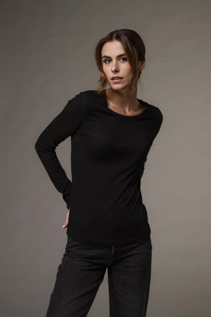 T-shirt girocollo slim in cotone e cashmere