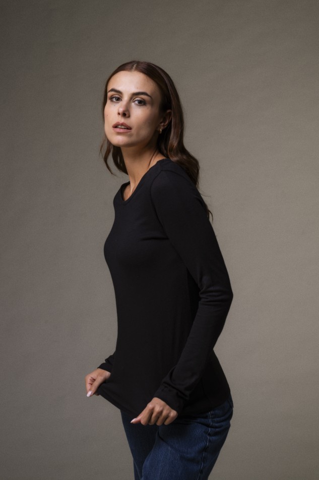 T-shirt girocollo slim in cotone e cashmere 2