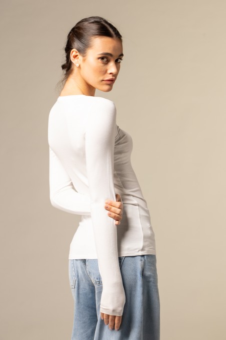 T-shirt slim a maniche lunghe in viscosa