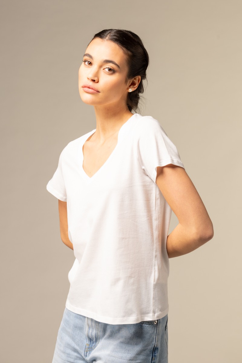 T-shirt scollo a V in Cotone Silk Touch