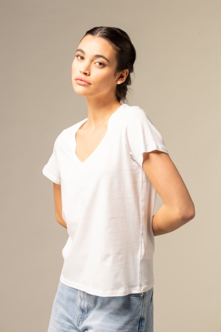 T-shirt scollo a V in Cotone Silk Touch