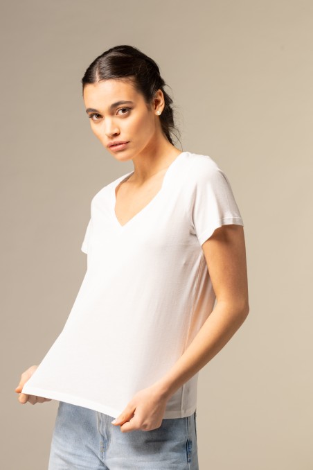 T-shirt scollo a V in Cotone Silk Touch