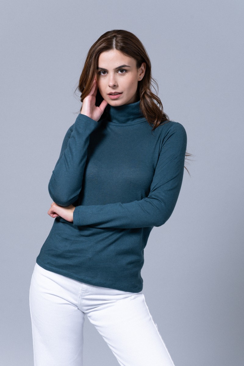 Majestic Filatures | T-shirt dolcevita nera a maniche lunghe in cotone e cashmere
