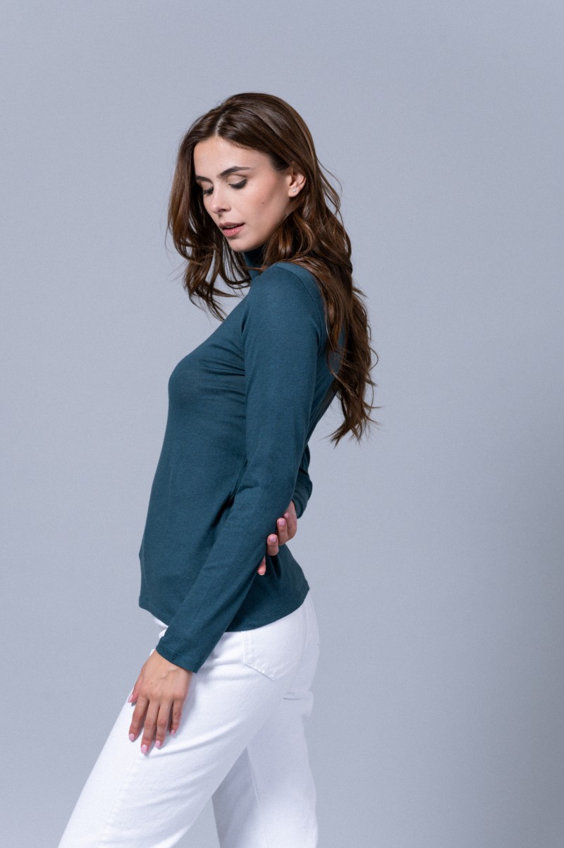 Majestic Filatures | T-shirt dolcevita nera a maniche lunghe in cotone e cashmere