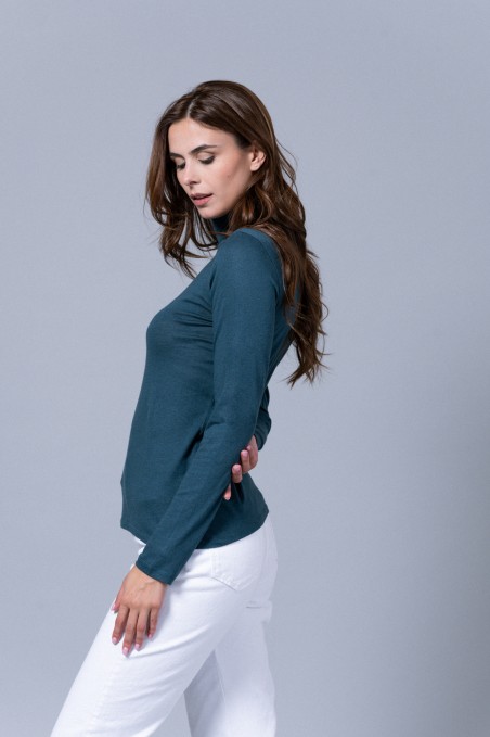 Majestic Filatures | T-shirt dolcevita nera a maniche lunghe in cotone e cashmere