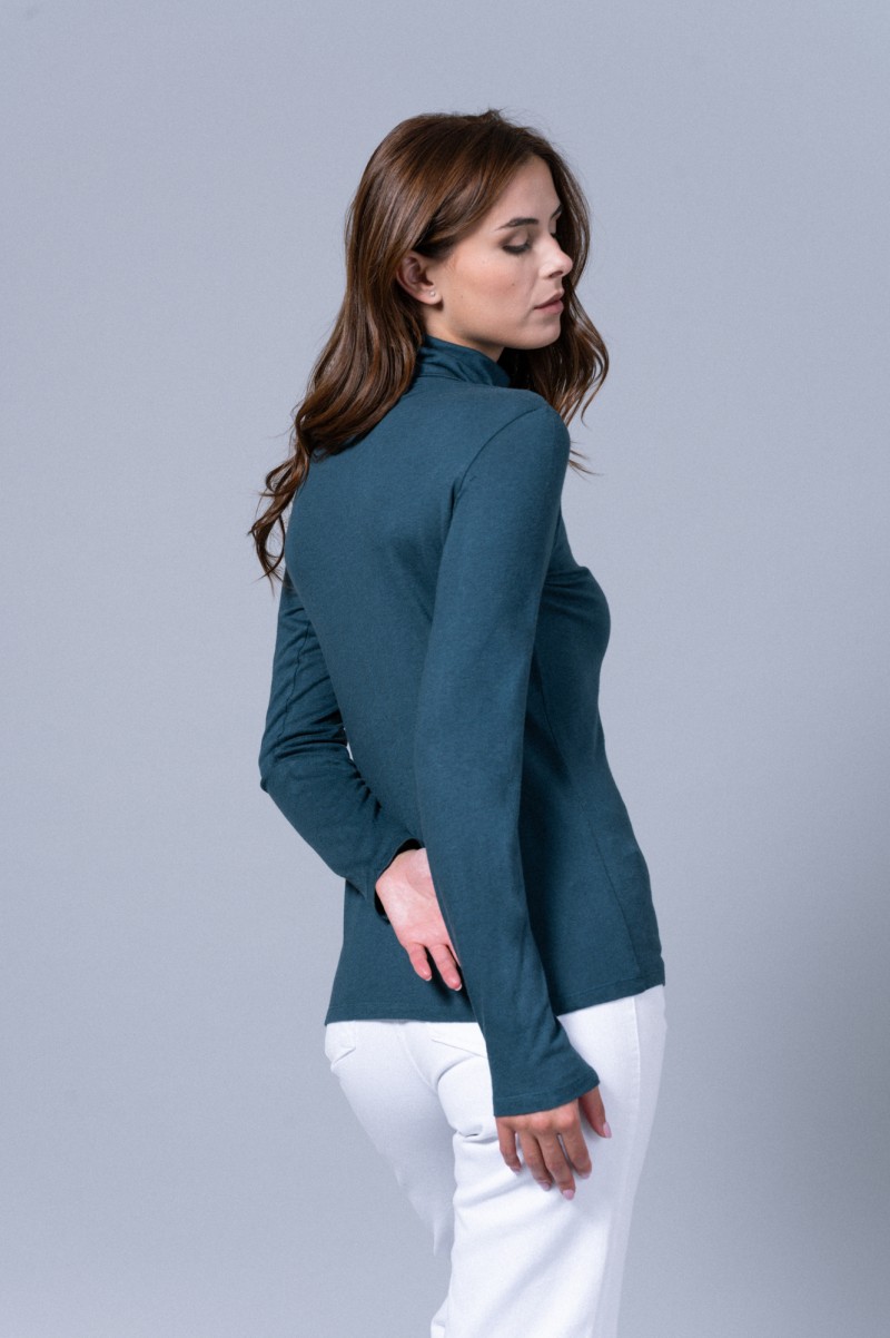 Majestic Filatures | T-shirt dolcevita nera a maniche lunghe in cotone e cashmere